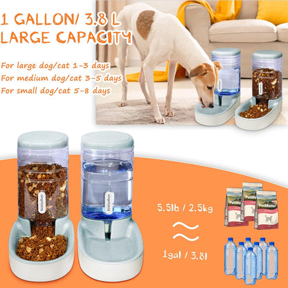Gravity Automatic Cat Feeder and Water Dispenser - Dog Food and Water Bowl for Small, Medium, and Big Pets - 1 Gallon X 2 (Gray)